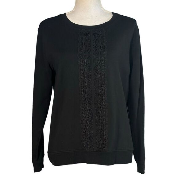 Karl Lagerfeld Sweater Size Small Lace Black  Prepy Dainty Goth Neutral Work - Picture 2 of 8